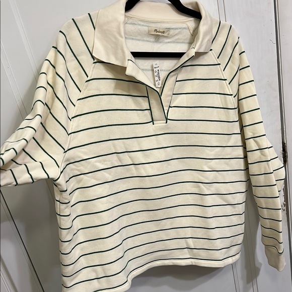 NWT Madewell Striped Cream and Green Long Sleeve Shirt M - Picture 3 of 4